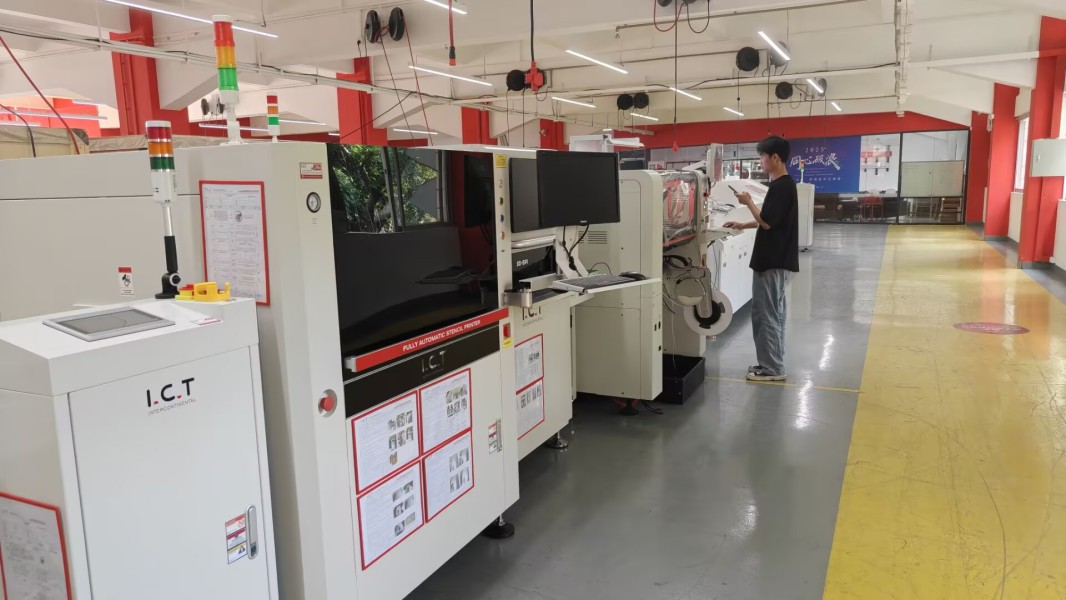 Engineer inspecting equipment functionality at I.C.T headquarters before shipment. مهندس يتفقد وظائف المعدات في المقر الرئيسي لتكنولوجيا المعلومات والاتصالات قبل الشحن.